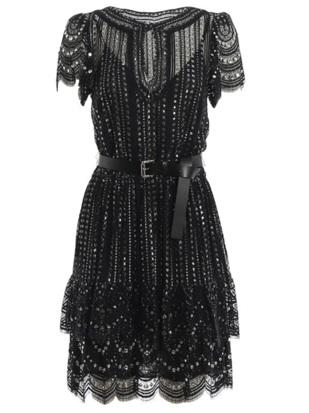 Michael Kors Black Metallic Studded Lace Mini Dress Size Small